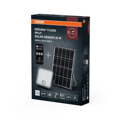 Osram - Proiector solar LED reglabil cu senzor ENDURA LED/30W/6,4V 4000K IP65 negru + telecomandă
