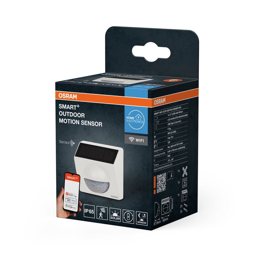 Osram - Senzor de mișcare solar SMART+ pentru exterior, 3,7 V, alb, IP65, Wi-Fi, 800 mAh
