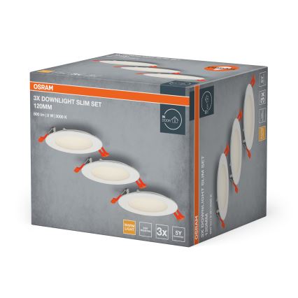 Osram - Set de 3 spoturi LED încastrate, 8W, 230V, 3000K, Ø 12 cm, alb