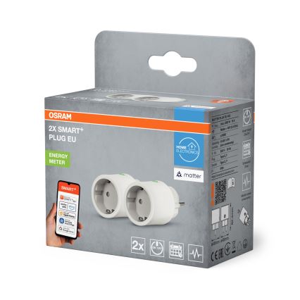 Osram - Set de 2 prize inteligente SMART+ MATTER SCHUKO 2300W/230V/10A Wi-Fi albe