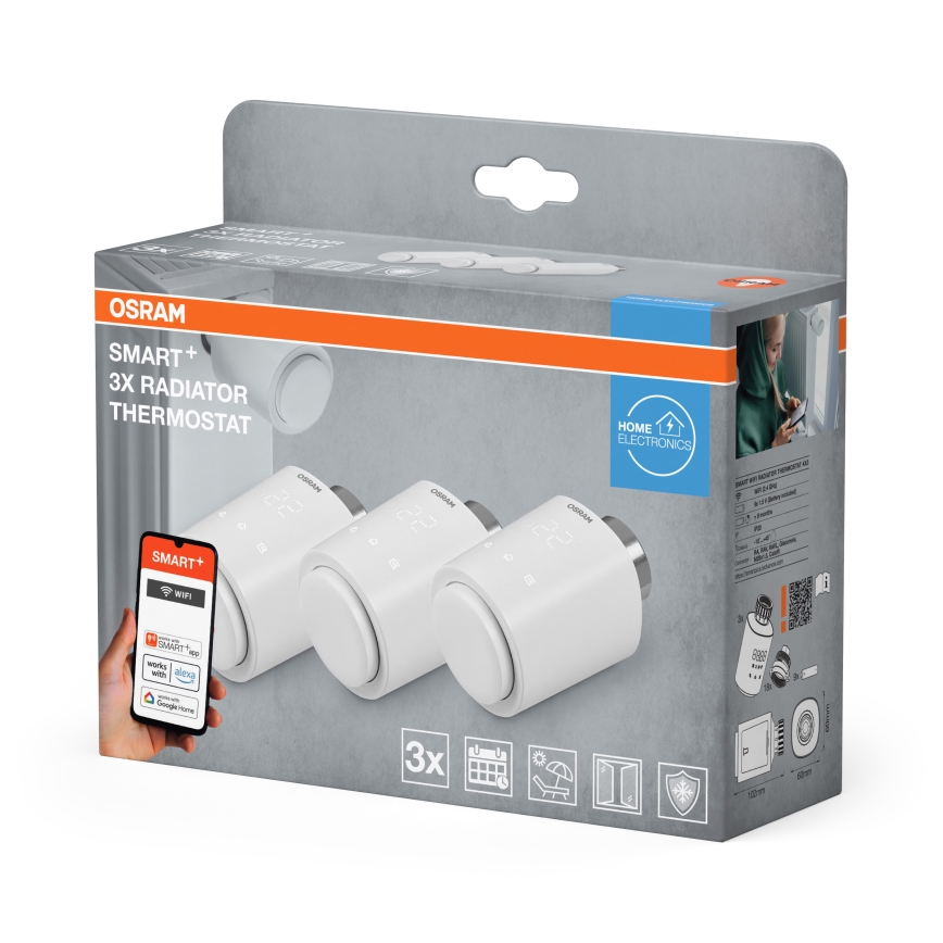 Osram - Set de 3 capete termostatice SMART+ (alimentare 3x AA, Wi‑Fi)