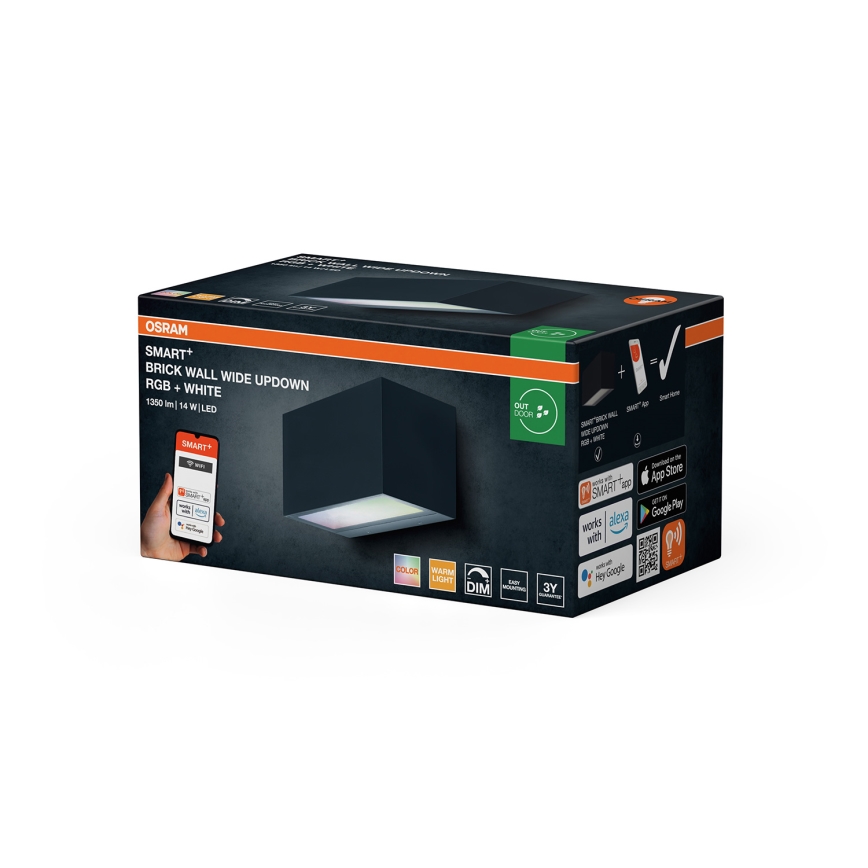 Osram - Aplică de perete pentru exterior SMART+ BRICK LED RGBW, reglabilă, 14W/230V IP44 Wi-Fi