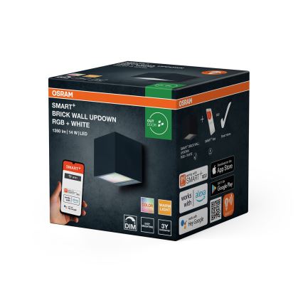 Osram - SMART+ BRICK, aplică de perete LED RGBW pentru exterior, reglabilă, 14W/230V, IP44, Wi-Fi