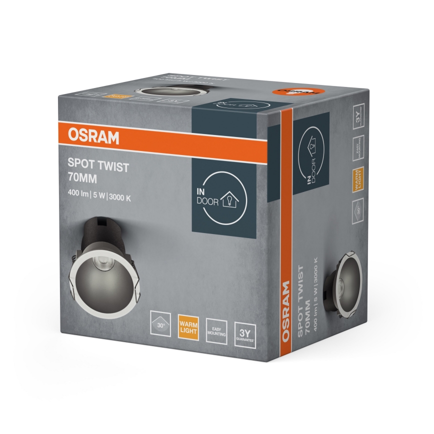 Osram - Spot LED încastrat SPOT TWIST, 5W, 230V, 3000K, Ø 7 cm, alb/argintiu