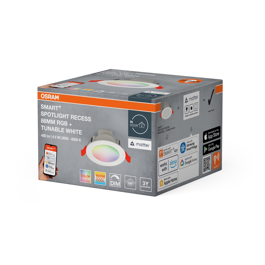 Osram - Downlight încastrat SMART+ LED RGB reglabil/4,5W/230V 3000-6500K Wi-Fi