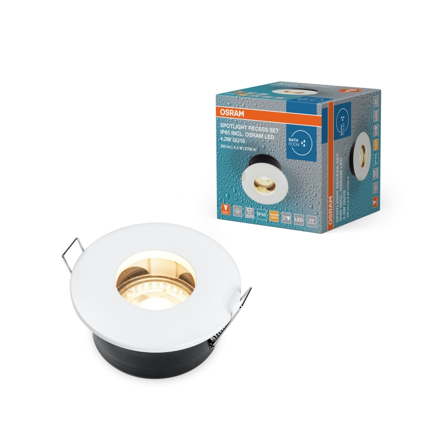 Osram Spot LED încastrat pentru baie, 1x GU10, 4,3 W, 230 V, 2700 K, CRI 90, Ø 8,5 cm, IP65, alb