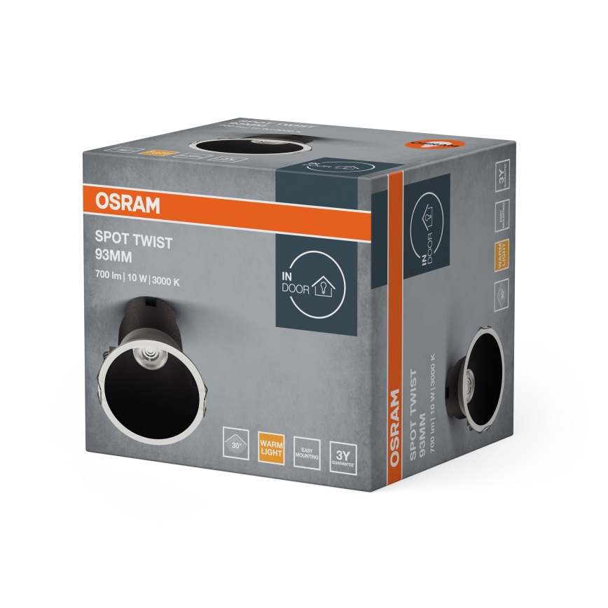 Osram - Spot încastrat LED SPOT TWIST, 10 W, 230 V, 3000 K, Ø 9,3 cm, alb/negru