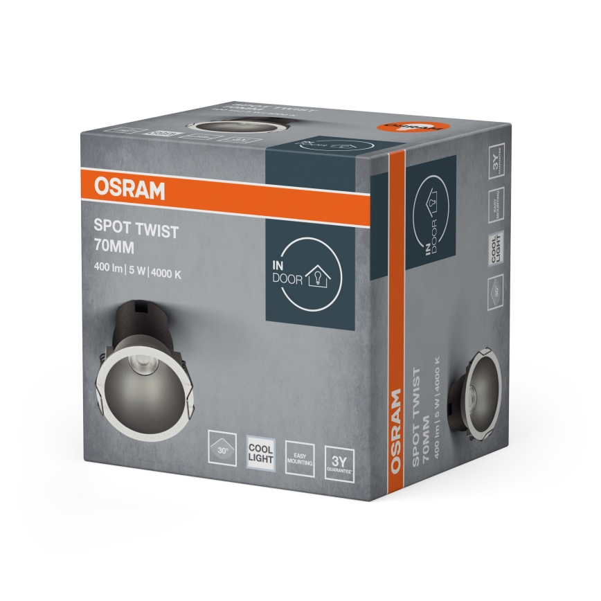 Osram - Spot încastrat LED SPOT TWIST, 5W, 230V, 4000K, Ø7 cm, alb/argintiu