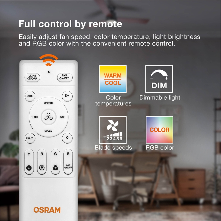 Osram - Ventilator de tavan LED RGB dimabil NORDES LED/18W/230V 3000-6500K + telecomandă