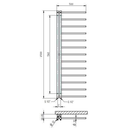 P.M.H. AP2C-L - Radiator port-prosop pentru baie APOLLO 219 W 150 cm stânga/crom lucios