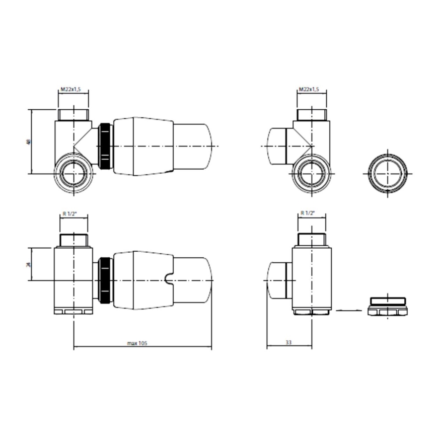 P.M.H. INTER-RB - Valvă dreaptă cu cap termostatic INTER, negru