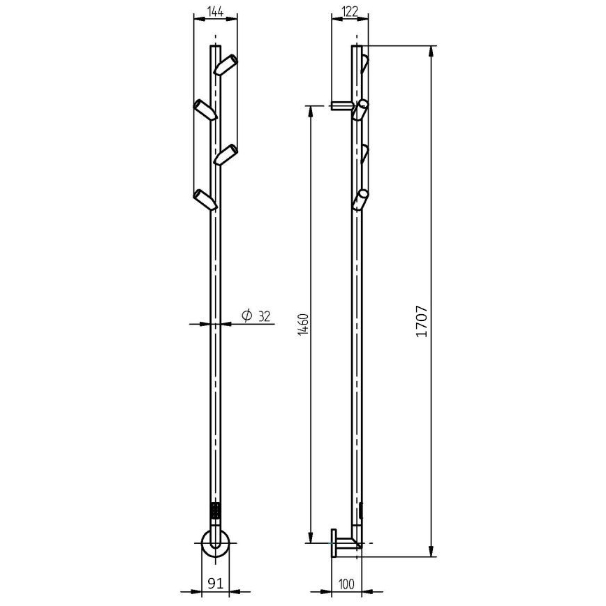 P.M.H. LS1SS - Radiator electric pentru prosoape LISA, 24 W/230 V, 170 cm, IP44, oțel inoxidabil lustruit