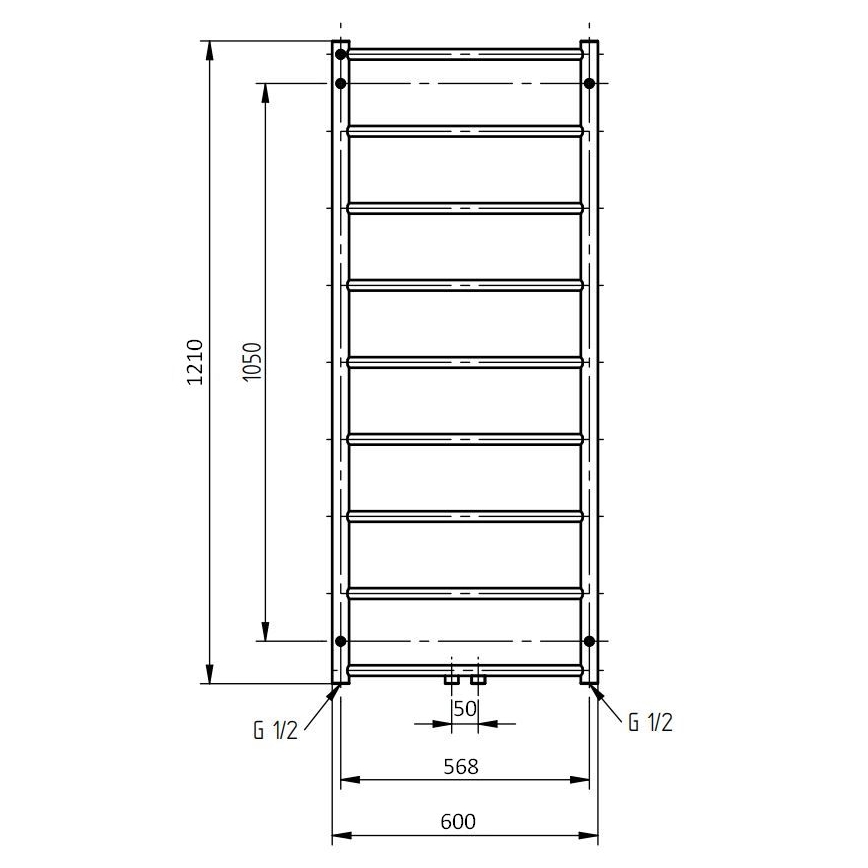 P.M.H. NAAS NS4C-M - Radiator de baie tip scară, 222 W, 121 cm, crom lucios