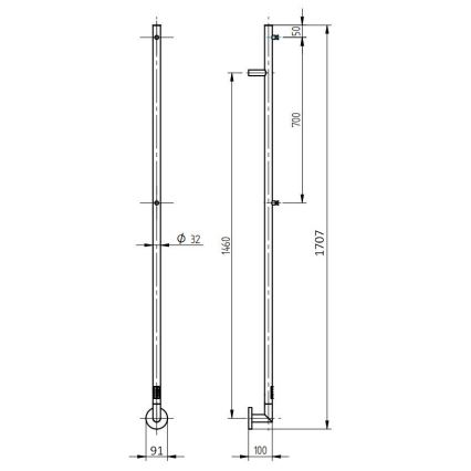 P.M.H. OL1B - Uscător electric de prosoape OLE 24W/230V 170 cm IP44 negru