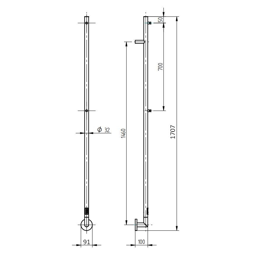 P.M.H. OL1B - Uscător electric de prosoape OLE 24W/230V 170 cm IP44 negru
