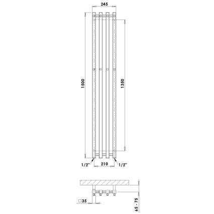 P.M.H. P2W/4 - Radiator de baie tip scară PLUTO 406 W, 150 cm, alb