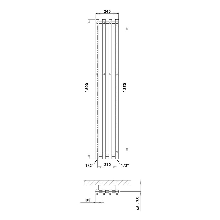 P.M.H. P2W/4 - Radiator de baie tip scară PLUTO 406 W, 150 cm, alb