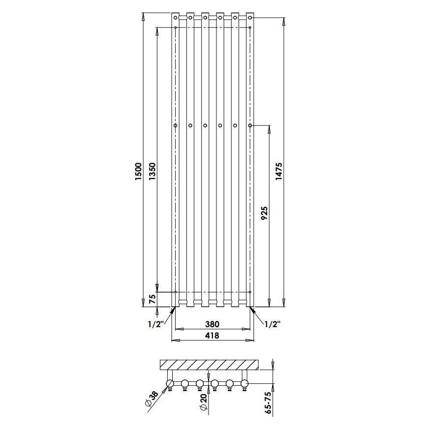 P.M.H. R2W/6 - Radiator de baie tip scară ROSENDAL, 525 W, 150 cm, alb