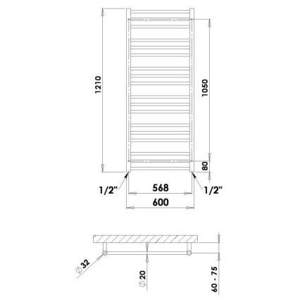 P.M.H. SN4C - Radiator de baie tip scară SORANO, 470 W, 121 cm, crom lucios