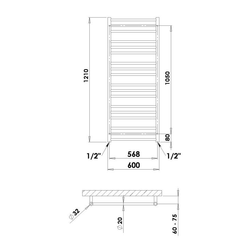 P.M.H. SN4C - Radiator de baie tip scară SORANO, 470 W, 121 cm, crom lucios