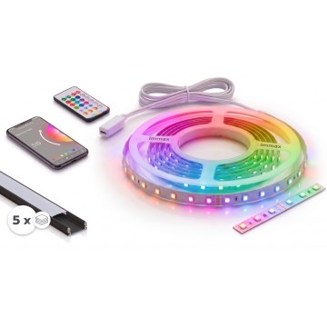 Pachet 1x bandă LED RGBW dimmabilă NEO LITE MUSIC LED/24W/230V 5 m IP65 Wi-Fi Tuya + 5x profil încastrat 1 m negru/alb + telecomandă