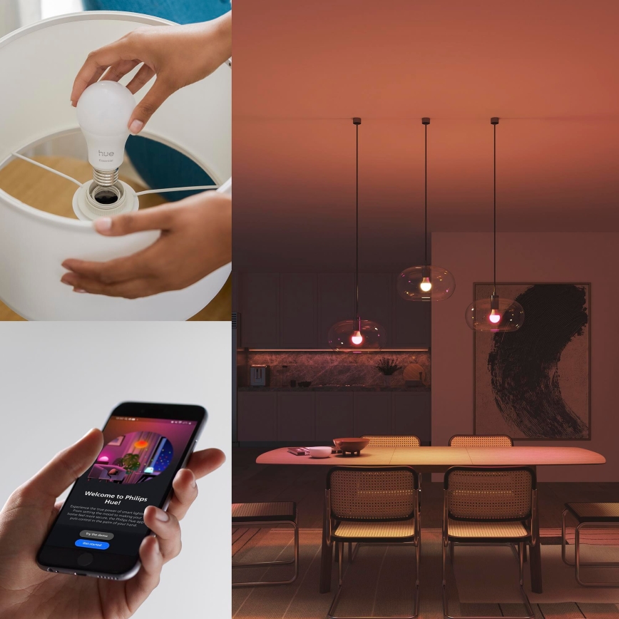 Pachet de bază Philips Hue White And Color Ambiance Essential 2xE27/8W/230V 2200-6500K + Hue bridge