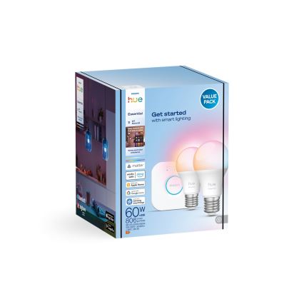 Pachet de bază Philips Hue White And Color Ambiance Essential 2xE27/8W/230V 2200-6500K + Hue bridge