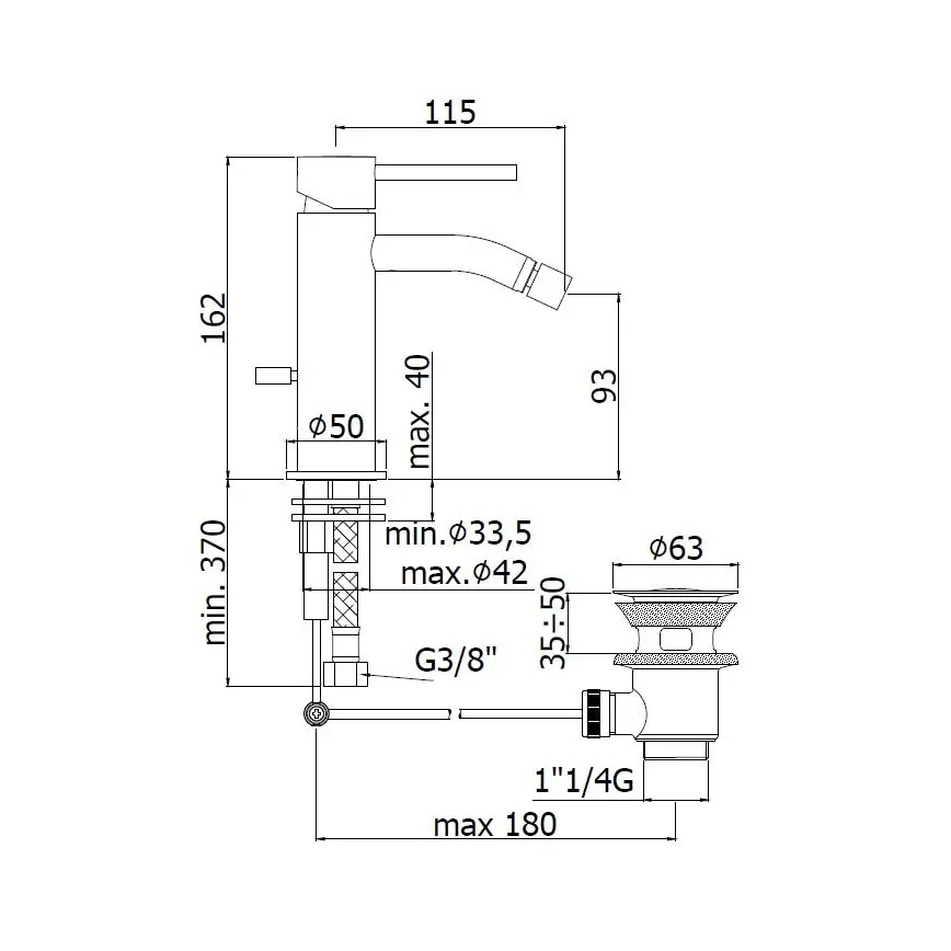 Paffoni - Baterie bideu + ventil LIGHT auriu periat