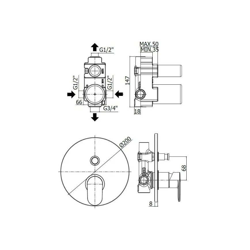 Paffoni - Baterie de cadă pentru montaj încastrat CANDY crom lucios
