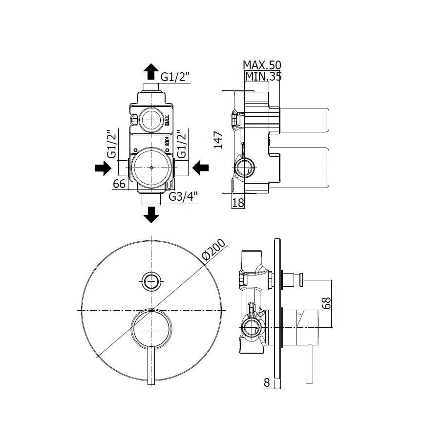 Paffoni - Baterie de duș pentru montaj în perete LIGHT crom lucios