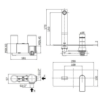 Paffoni - Baterie încastrată TANGO pentru lavoar, inox