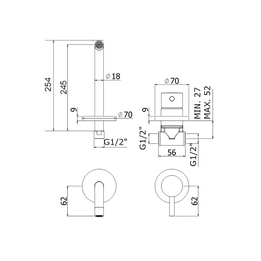 Paffoni - baterie lavoar încastrată LIGHT, crom lucios