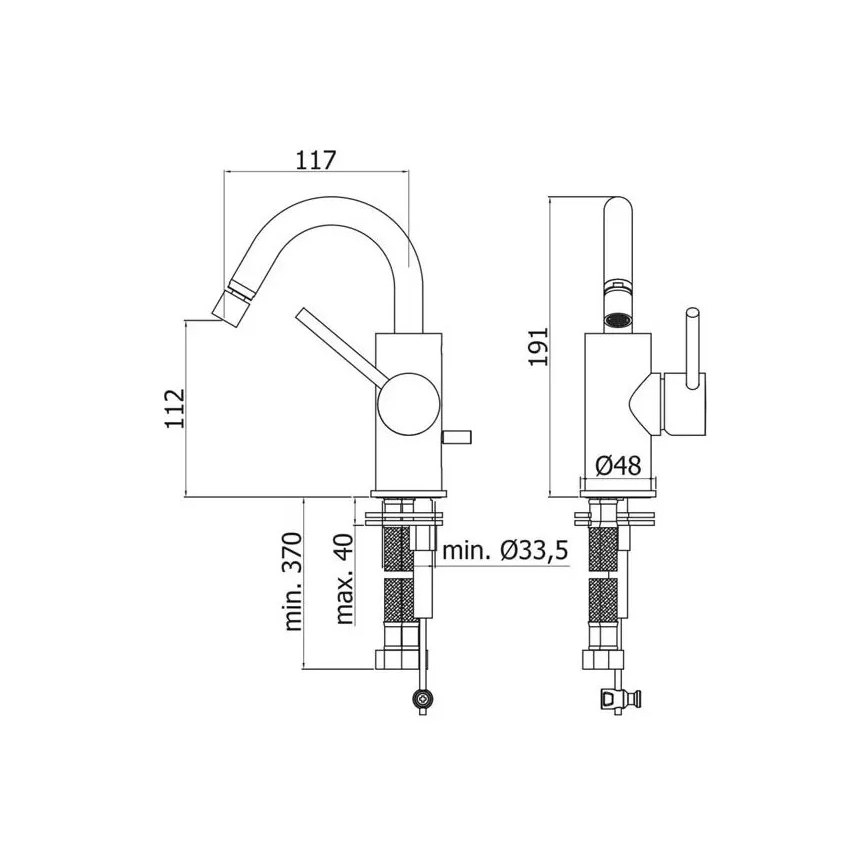 Paffoni - Baterie pentru bideu LIGHT, neagră