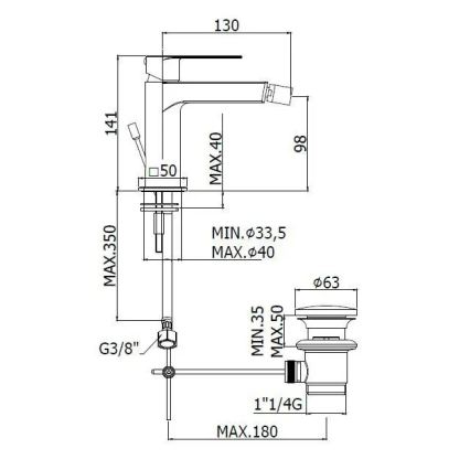 Paffoni - Baterie pentru bideu TANGO cu set de evacuare, inox