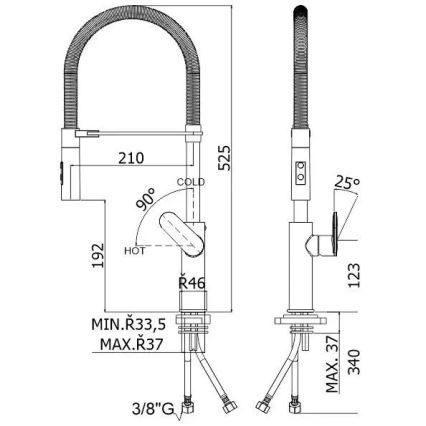 Paffoni - Baterie pentru chiuvetă cu pulverizator extractibil CANDY 52,5 cm neagră