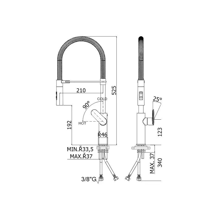 Paffoni - Baterie pentru chiuvetă cu pulverizator extractibil CANDY 52,5 cm neagră