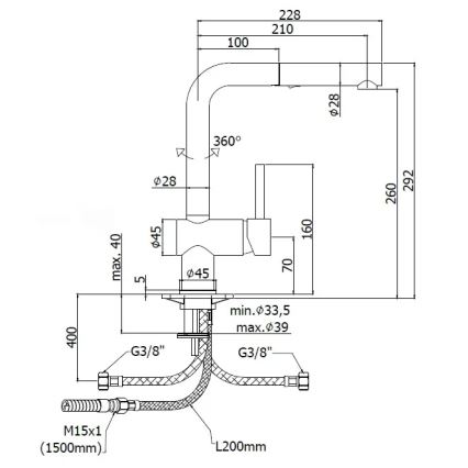 Paffoni - Baterie pentru chiuvetă LIGHT cu pipa extractibilă, 29,2 cm, crom lucios