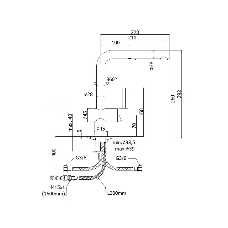Paffoni - Baterie pentru chiuvetă LIGHT cu pipa extractibilă, 29,2 cm, crom lucios