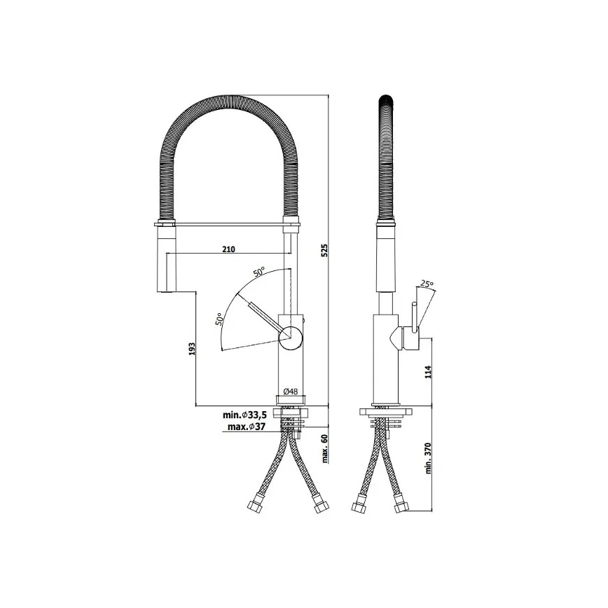 Paffoni - Baterie pentru chiuvetă LIGHT cu pulverizator extractabil, 52,5 cm, crom lucios