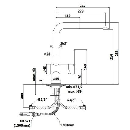 Paffoni - Baterie pentru chiuvetă RINGO, cu cap extractabil, neagră