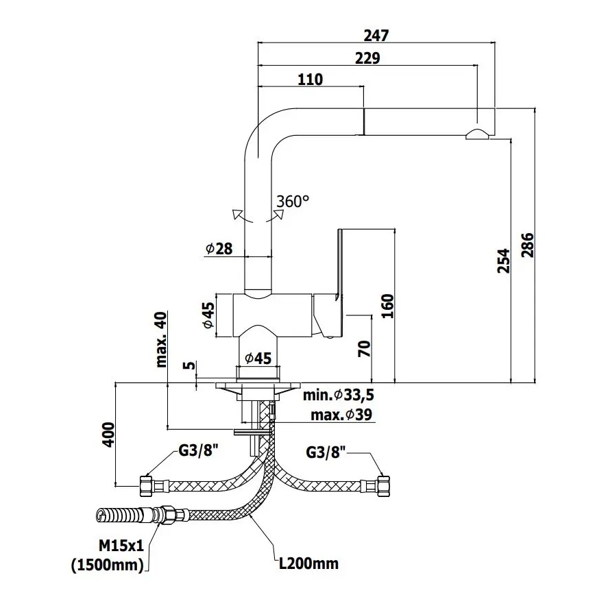 Paffoni - Baterie pentru chiuvetă RINGO, cu cap extractabil, neagră