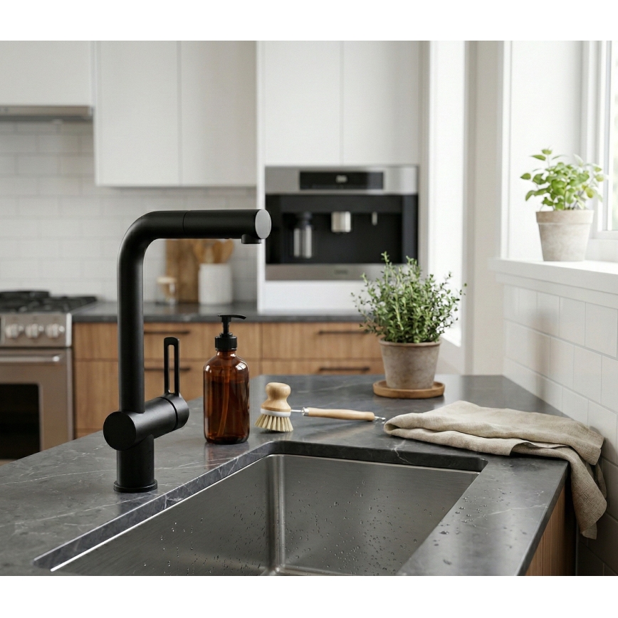 Paffoni - Baterie pentru chiuvetă RINGO, cu cap extractabil, neagră