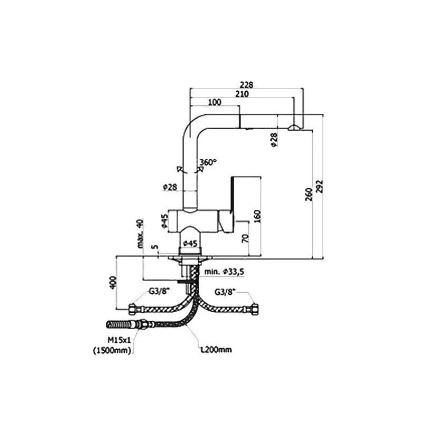 Paffoni - Baterie pentru chiuvetă RINGO cu duș extractibil, 29,2 cm