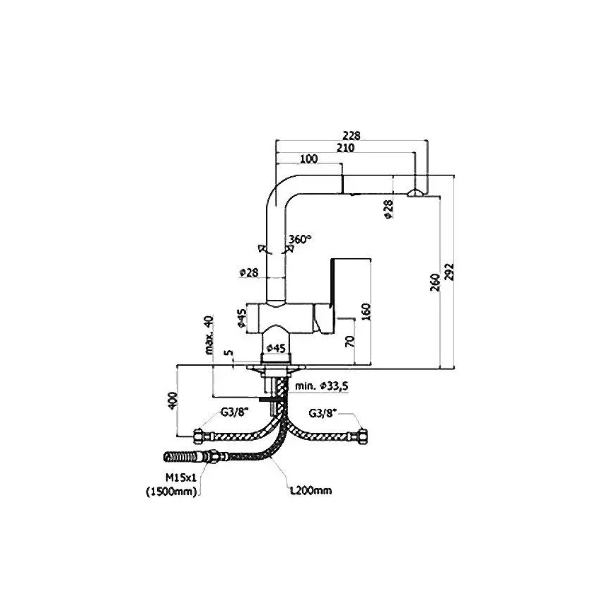 Paffoni - Baterie pentru chiuvetă RINGO cu duș extractibil, 29,2 cm