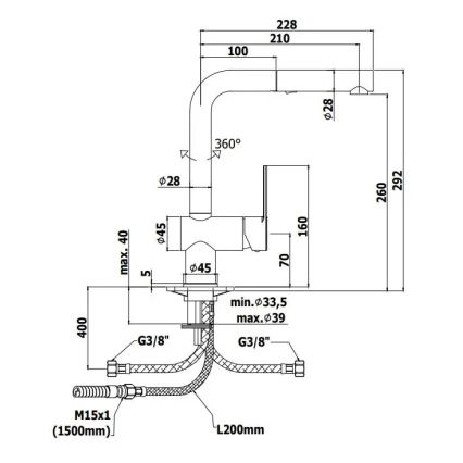 Paffoni - Baterie pentru chiuvetă RINGO cu pulverizator extractabil, 29,2 cm, negru