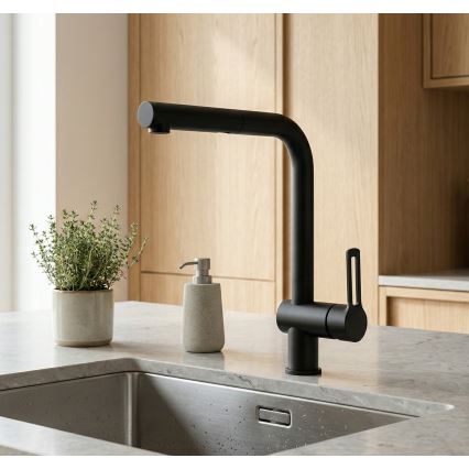 Paffoni - Baterie pentru chiuvetă RINGO cu pulverizator extractabil, 29,2 cm, negru