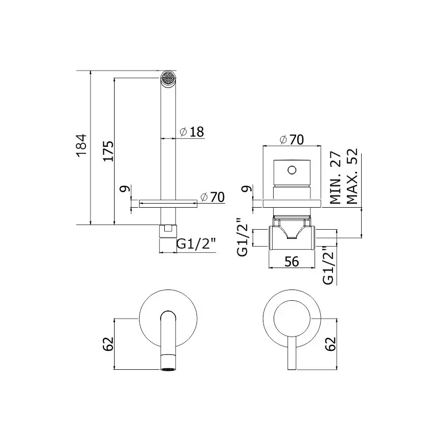Paffoni - Baterie pentru lavoar LIGHT, montaj în perete, crom lucios