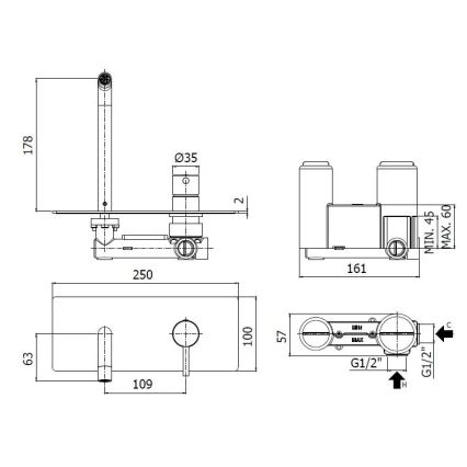 Paffoni - Baterie pentru lavoar LIGHT, montaj încastrat, crom lucios