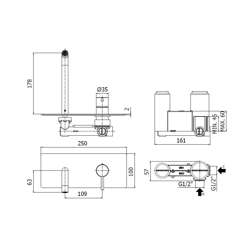 Paffoni - Baterie pentru lavoar LIGHT, montaj încastrat, crom lucios