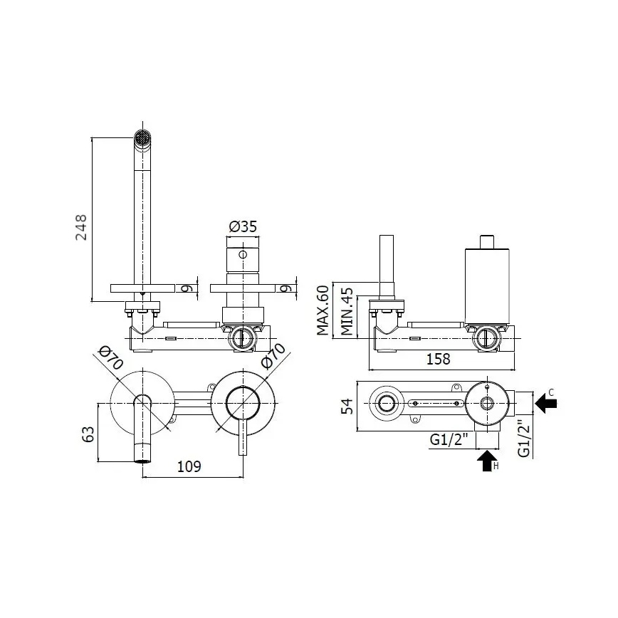Paffoni - Baterie pentru lavoar LIGHT, montaj încastrat, crom lucios